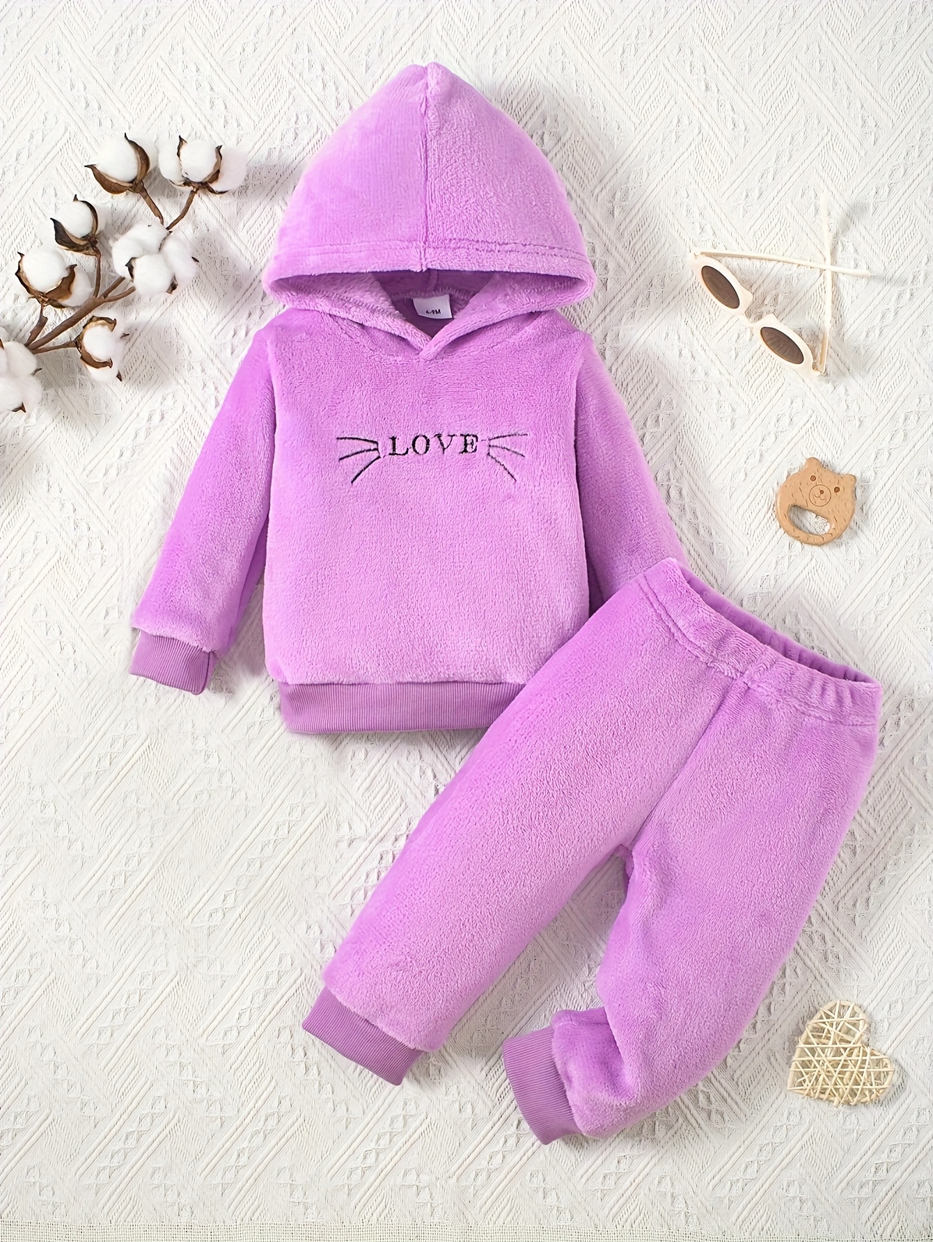 2pcs Girls Solid Color Letter Hoodie and Pants Set,   Outdoor