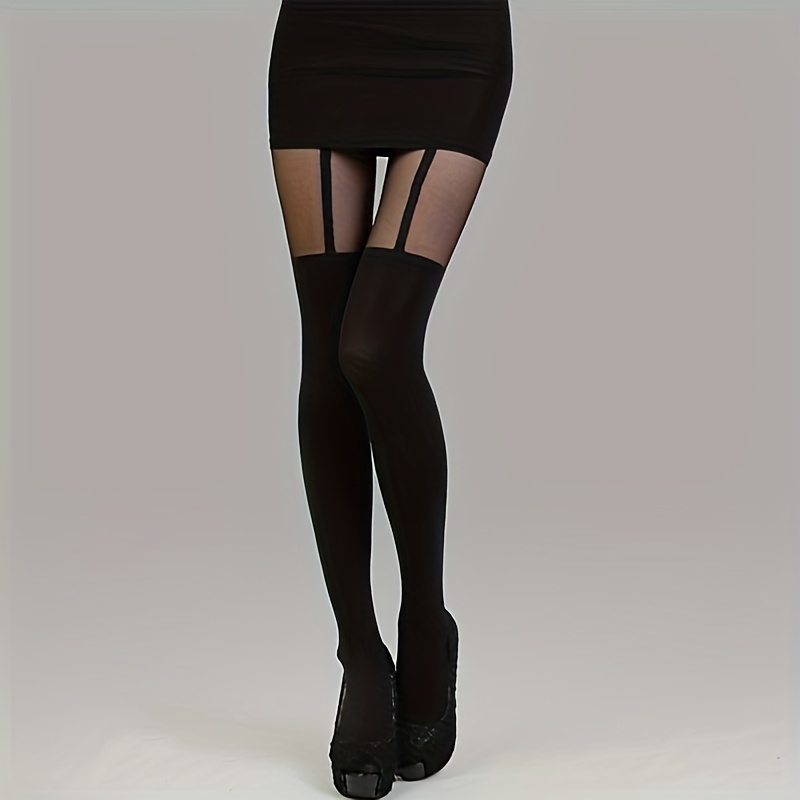 1pc Women's High-waisted Leggings With Transparent Effect - Full-length Stretchy Tights, Solid Black, High-waisted Design For Everyday & Formal Outfits, Versatile Fashion Pants | Sleek |