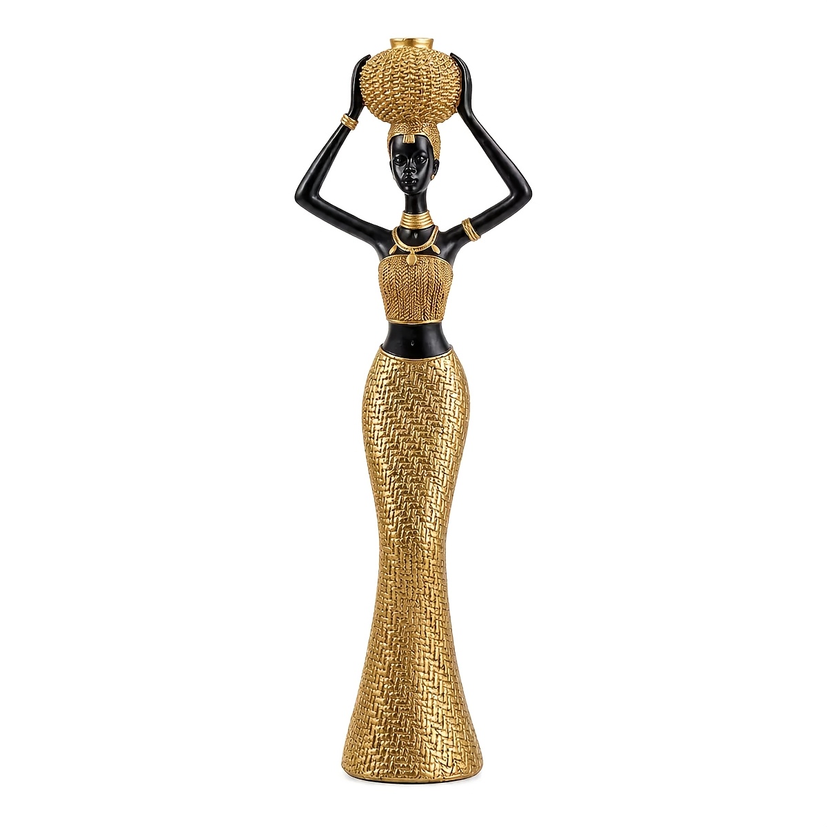 TEMU Ornement de beauté africaine peint à en résine, artisanat de texture tissée noire et dorée, décoration de luxe légère pour bureau de salon,