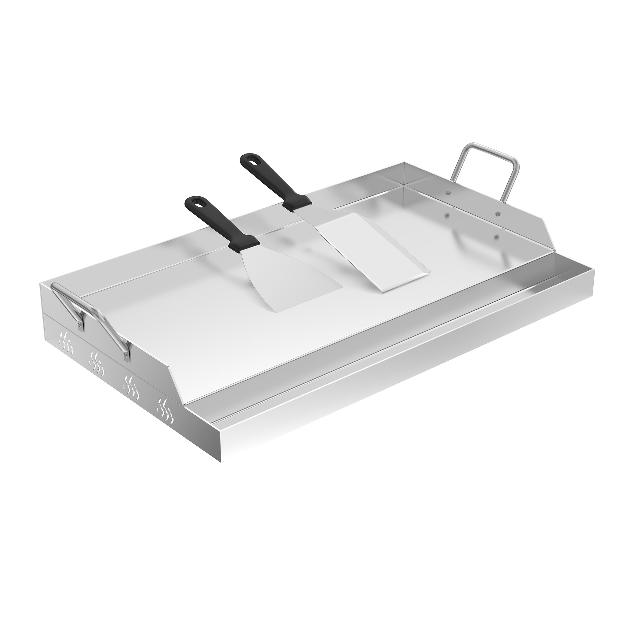 Image of Stainless Steel Grill Plate 47x32x7cm/ 51x32x7cm/ 54x41x7cm/ 58x40x7cm Universal Bbq Plancha With Oil Channel Bbq Plancha For Gas And Charcoal Barbecue Barbecue Additions . Spatula And Handles