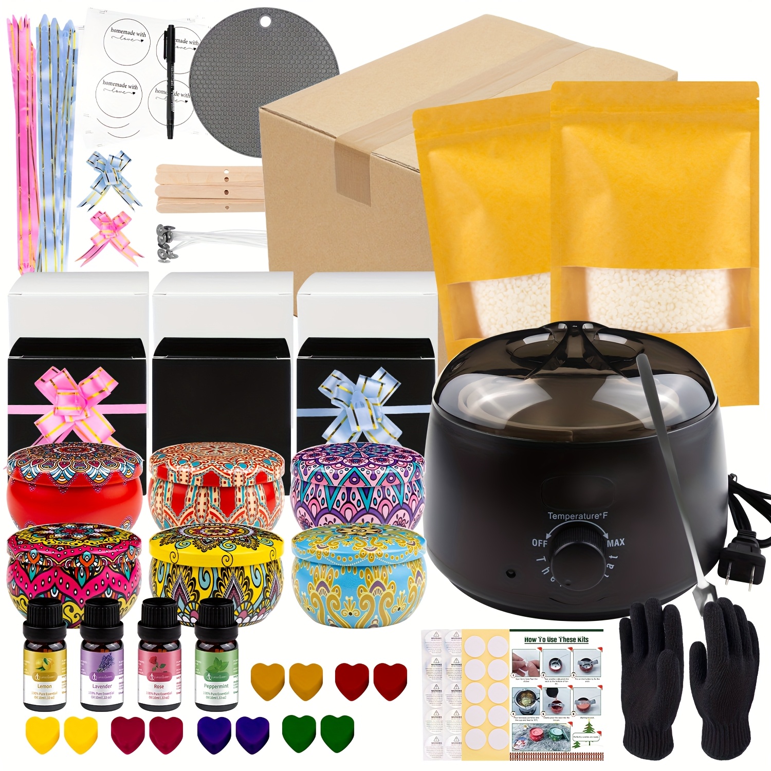 TEMU Candle Making Kit For Adults With Hot Plate, Complete Candle Crafting Tool Set, Diy Beginner's Soy Candle Supplies, Introductory Candle Making