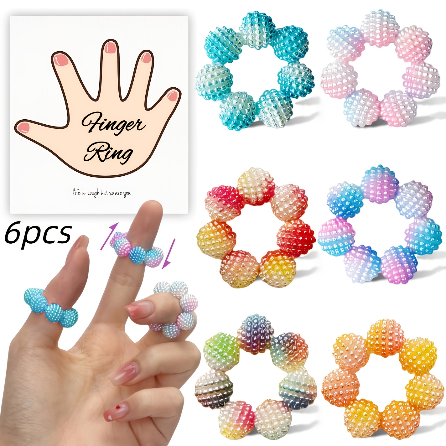 6pcs Sensory Finger Ring | Adjustable Gradient Ring With Different Touch , Adjustable Relax Anxiety Calming With Finger Rings, Multicolor For Adults, Suitable For Home, Outdoor, School, Office, Travel