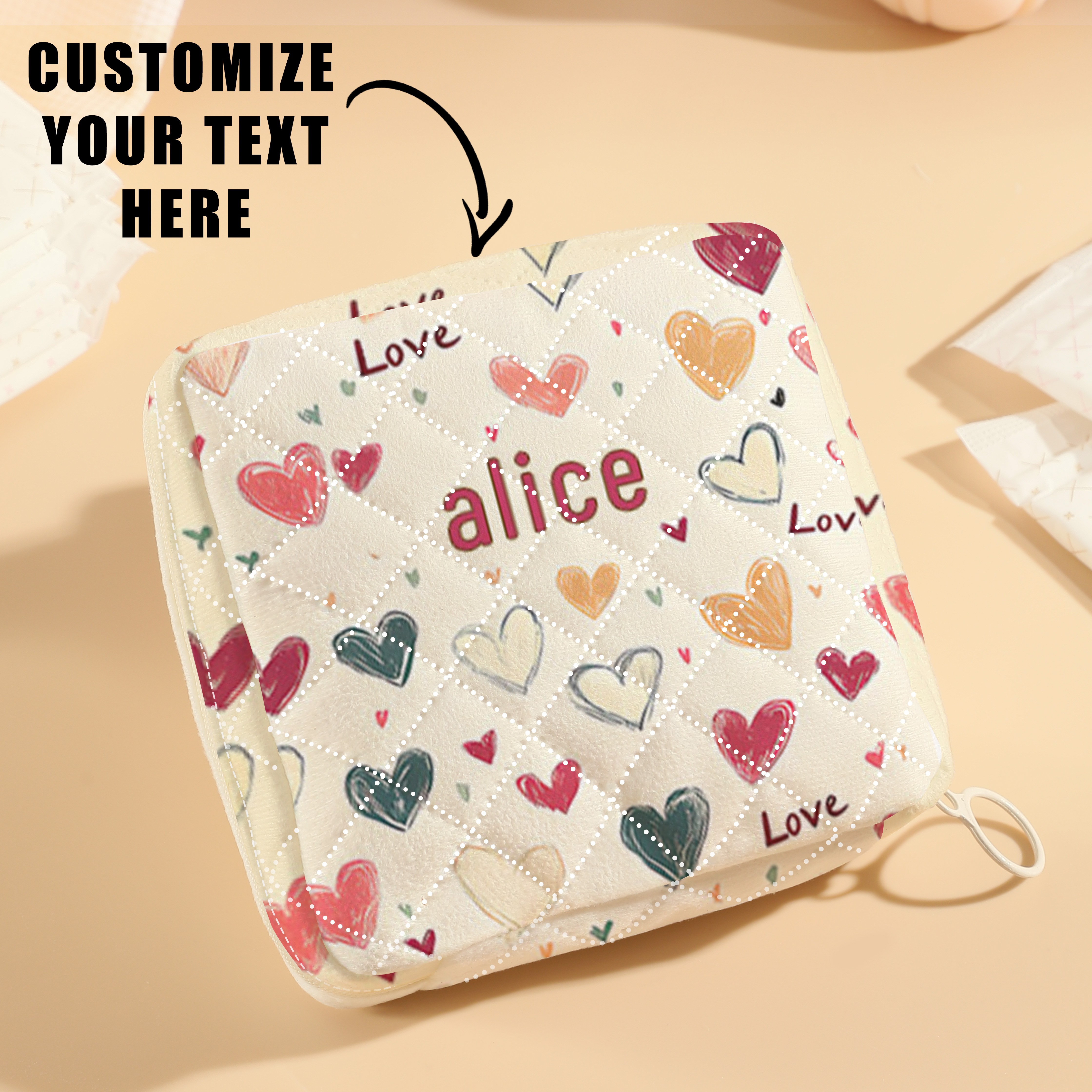 TEMU Borsa portaoggetti personalizzata 1 pz con design unico (foto, , illustrazione), custodia riutilizzabile per assorbenti, adatta per tovaglioli,