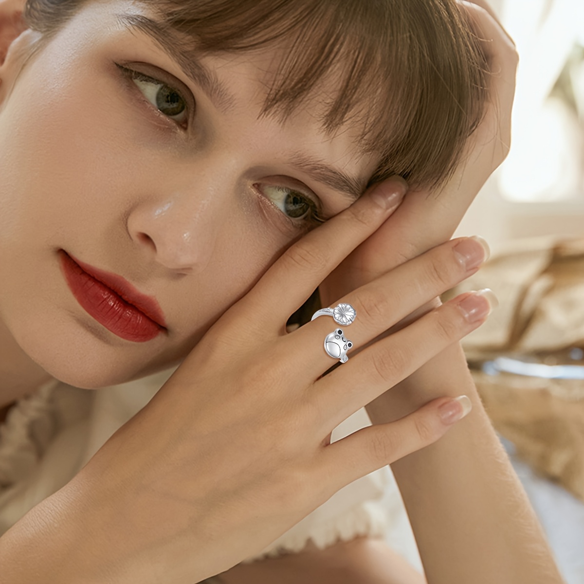 silvery frog anxiety rings sterling silvery animal fidget spinner anti stress ring jewelry for anxiety for women Product details 1