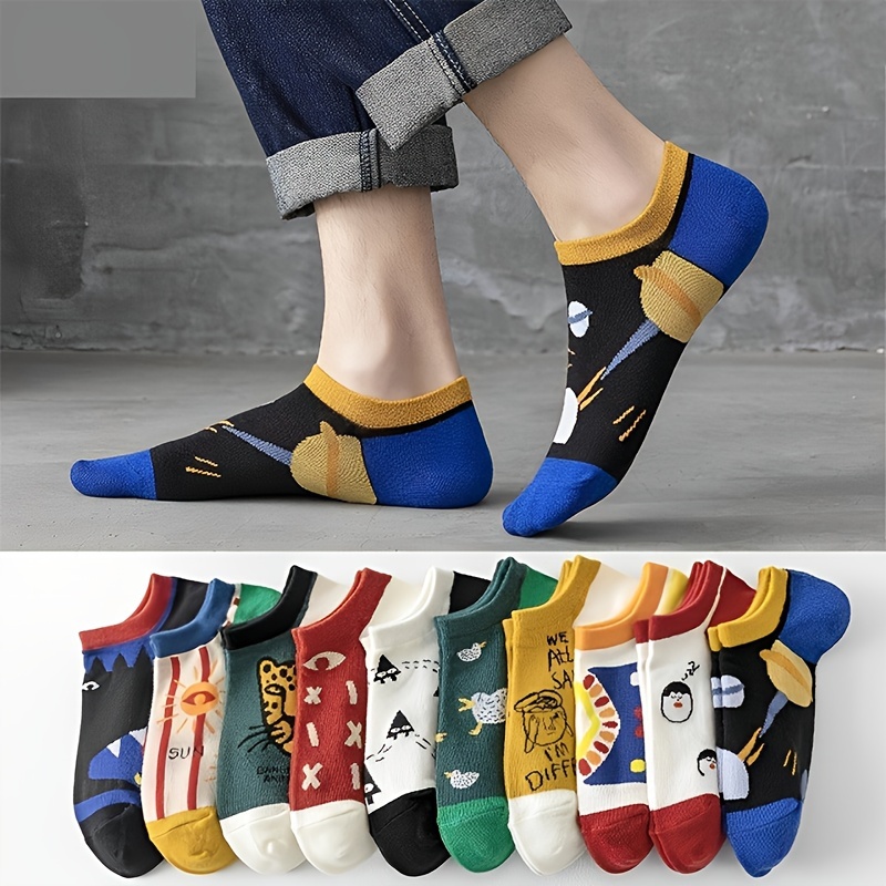 

10 Pairs Of Unisex Fashion Novelty Ankle Socks, Funny Patterned Men Women Gift Socks, For Outdoor Wearing & All Seasons Wearing