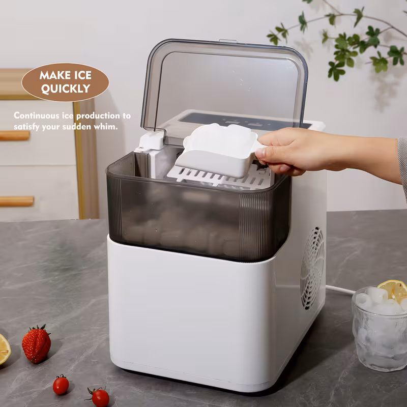 جهاز صنع الثلج المحمول من مع إخراج 25 رطلاً، 9 مكعبات ثلج في 6 دقائق، استخدام لمدة 24 ساعة، تنظيف تلقائي، يتضمن سلة وملعقة، مثالي للمنزل، المطبخ، التخييم، rv، جهاز صنع الثلج المنزلي | جهاز صنع الثلج الحديث | جهاز صنع الثلج المتين، جهاز صنع الثلج للفريزر تفاصيل المنتج 2