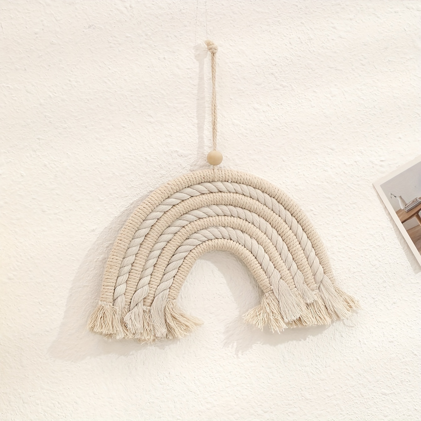 Image of 1pc Nordic Style Rainbow Wall Hanging, Ins-style Multicolor Rainbow Wall Decoration For Living Room Background Wall And 's Room Decorative Pendant With Tassel Weaving Wall Hanging Design