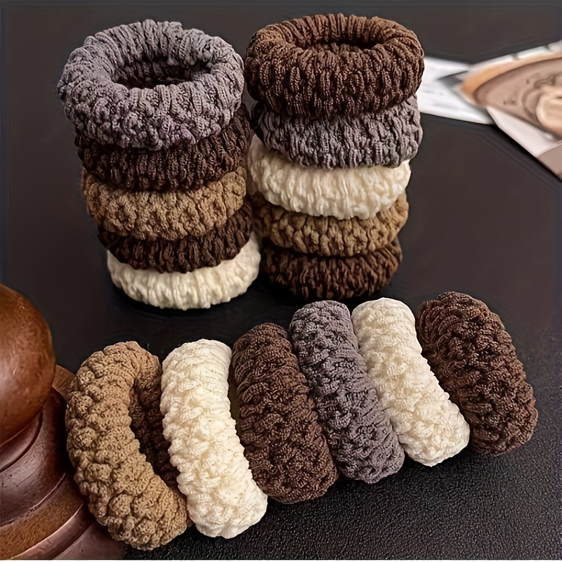 TEMU 16pcs Thickened & Wide Hair Ties - Beige, Brown, Gray, Black, White, And More - For Ponytails, Buns, And Updos - Homecoming, Parties, And