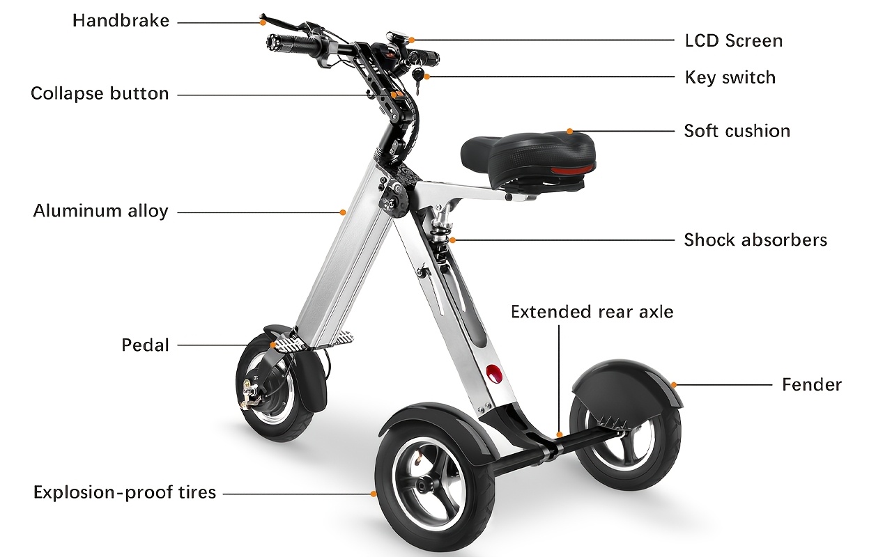 compact   for   3 wheeled mobility scooter featuring a seat and reverse function 10 inch air tires lightweight vehicle for   Product details 3