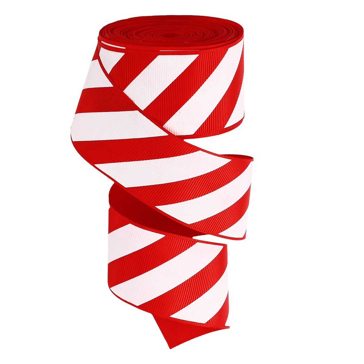 TEMU 1 Roll Of 4.5 Meters Red And White Diagonal Striped Webbing, Christmas Packaging Craft Decoration Ribbon, Garland Bow, Holiday Party Decoration,