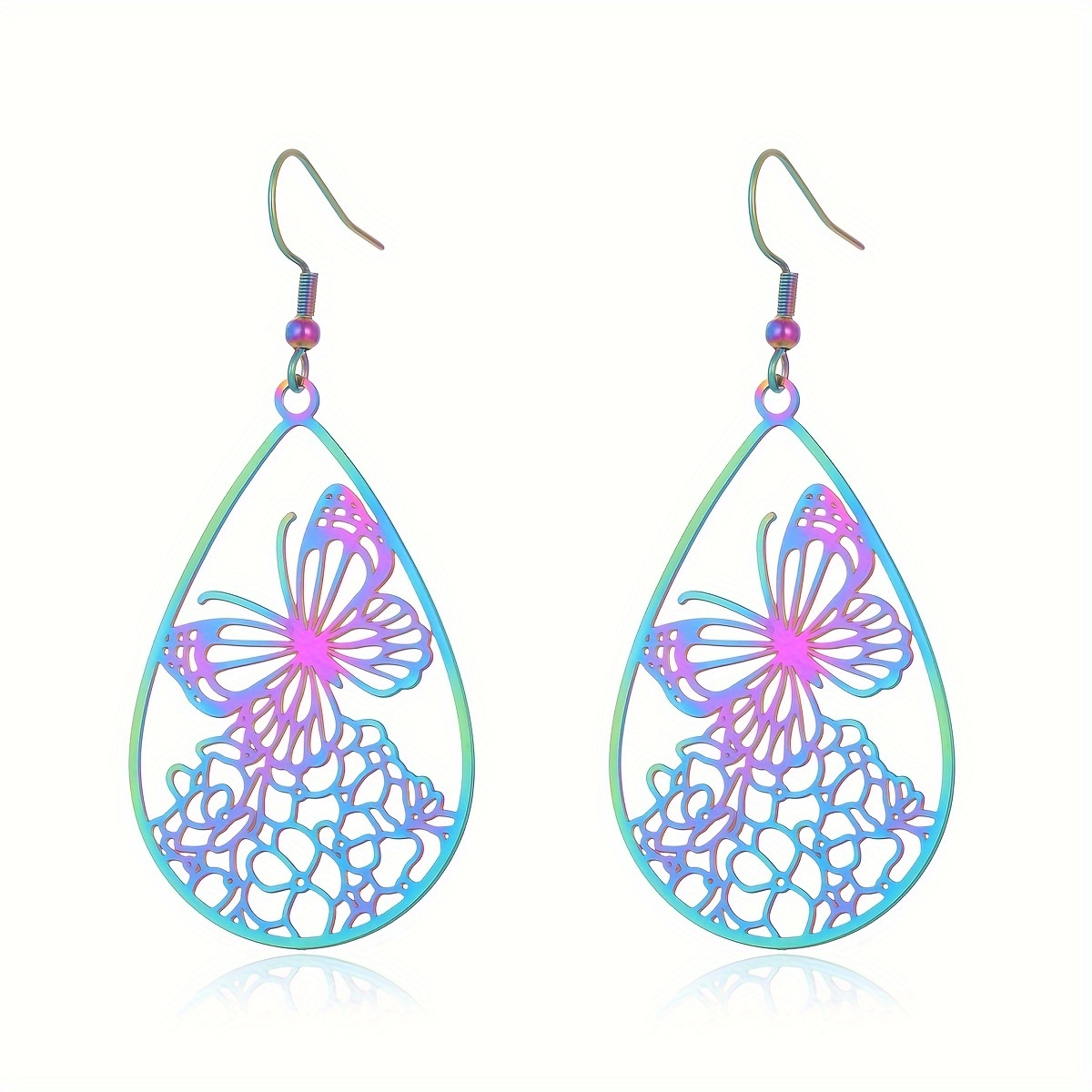 E-shop 1 Stück Edelstahl Bunte Wasserträne Schmetterling Blume Ohrringe, 1 Modisches und Perfektes Geschenk