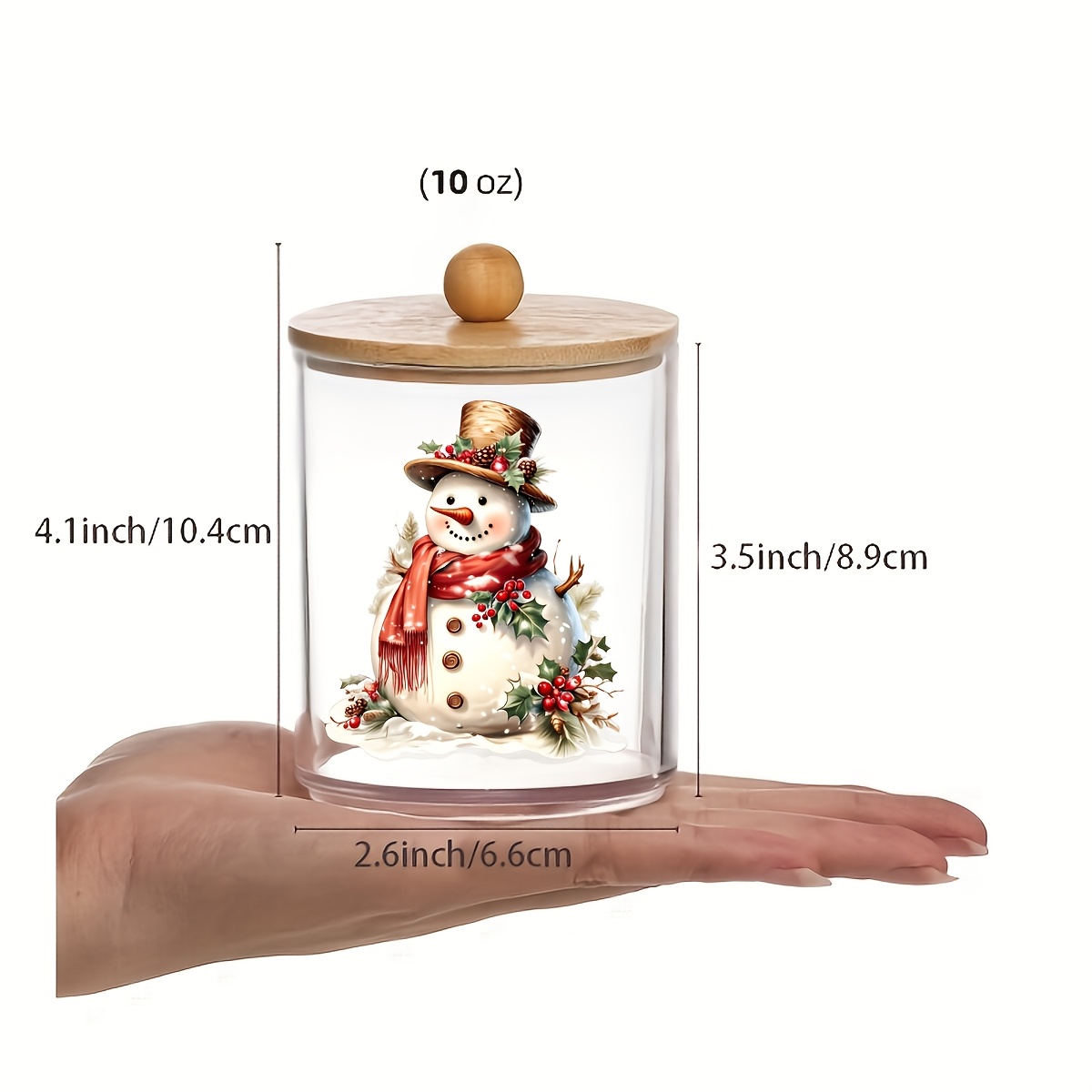 TEMU Bocal de rangement en plastique avec imprimé rétro de de neige, couvercle en bois anti-poussière, organisateur, article décoratif de Noël,
