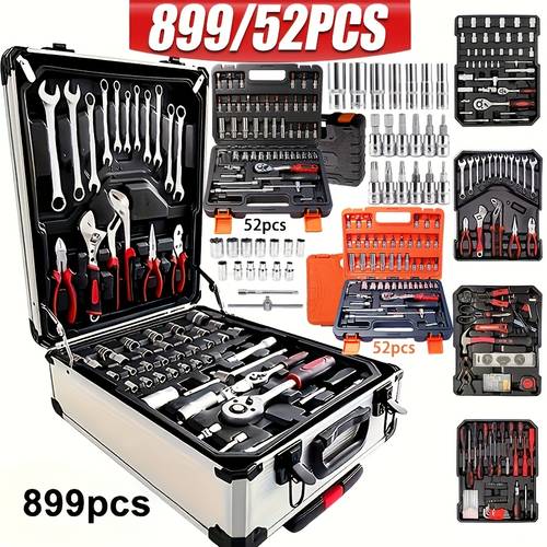 899 52pcs professional tool set multi functional toolbox portable design chrome vanadium steel material suitable for home and car maintenance for enthusiasts and professionals gift for friends local transportation