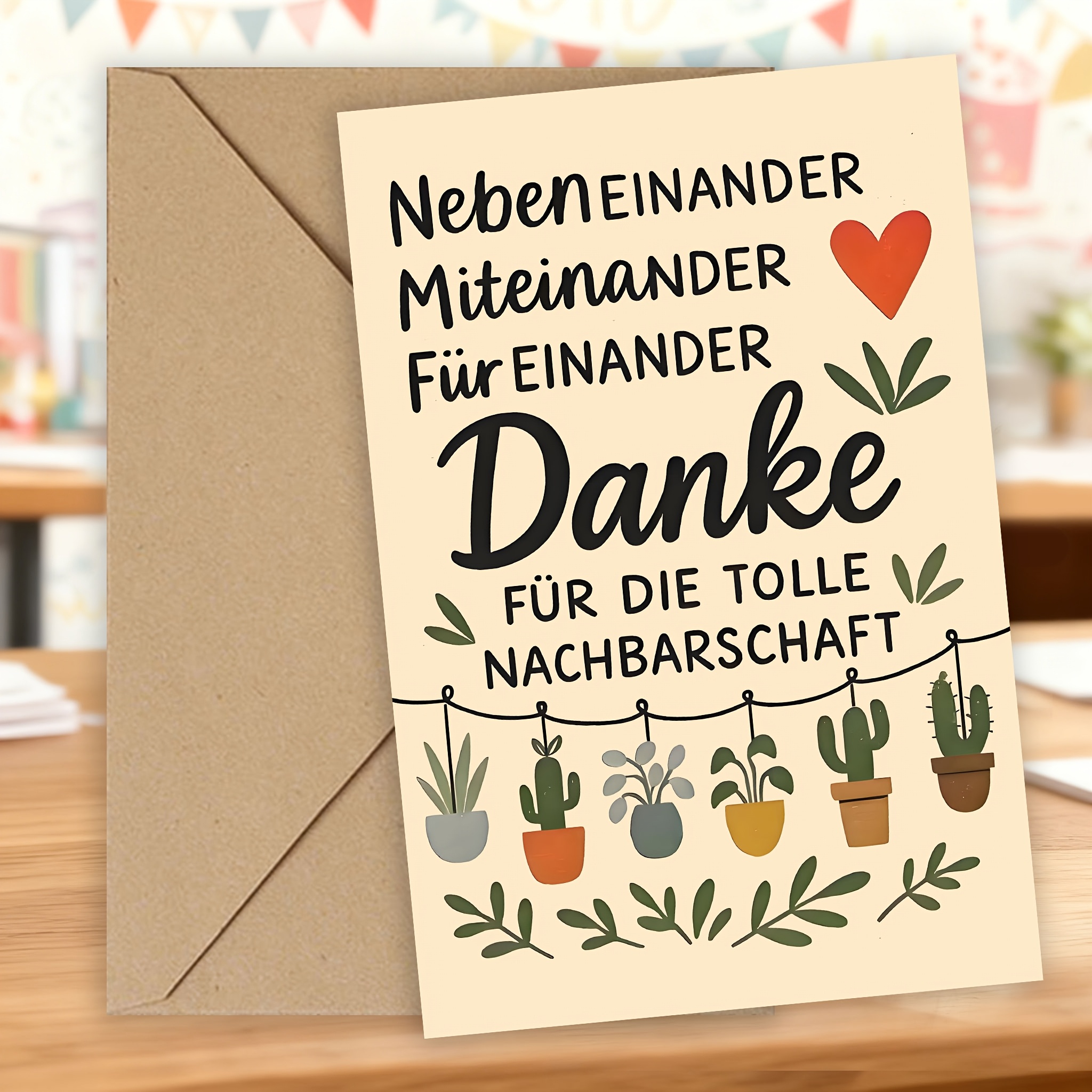 1pc German Neighbor Thank You Card, Housewarming & Gift, "grateful For You Next Door!", With Premium Envelope, 2026 New Year Kindness Essential