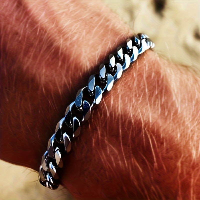 1pc Men's Non-fading Titanium Steel Bracelet, Classic Fashion 7mm Cuban Chain Bracelet, , Durable