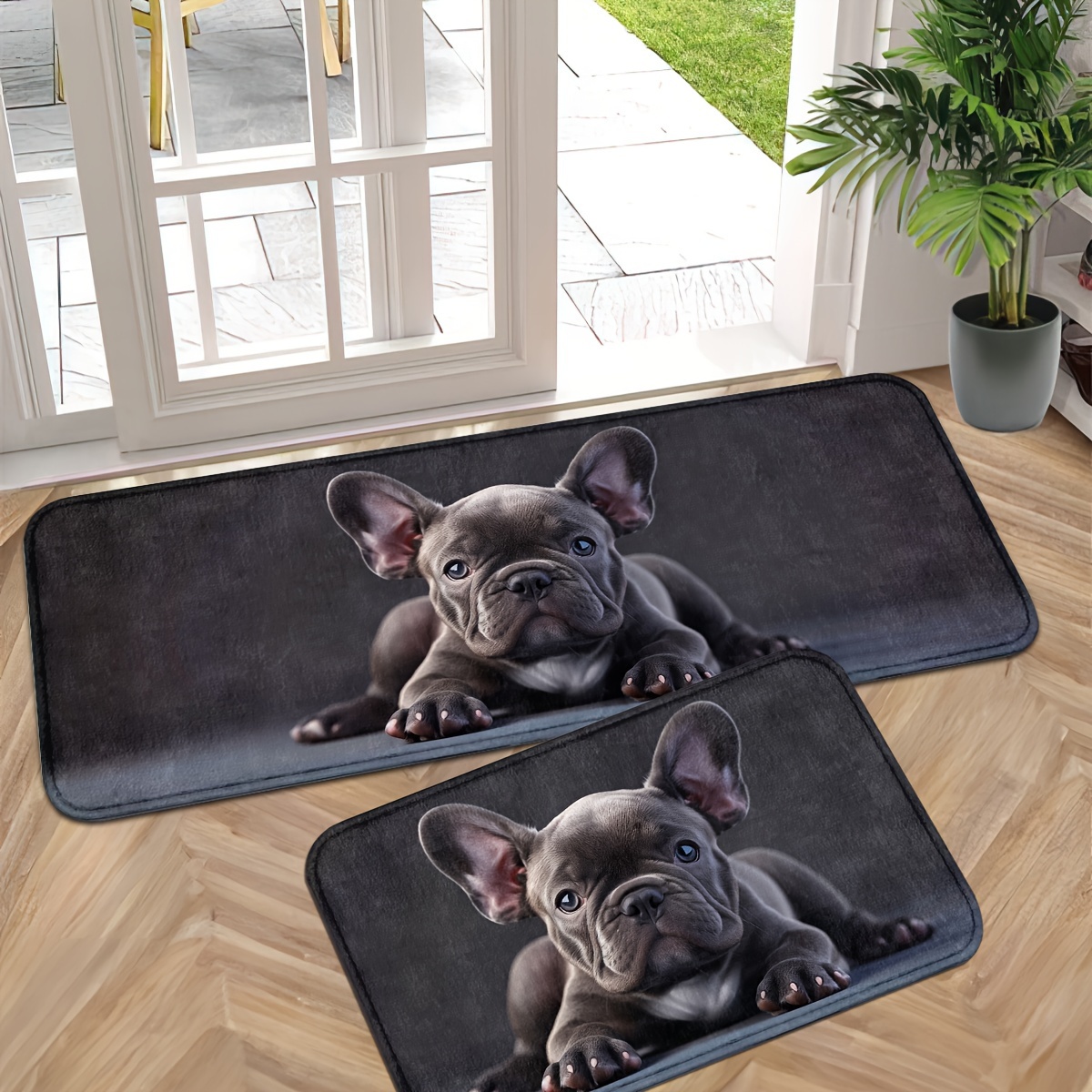 

Charming French Bulldog Door Mat - Non-slip, Washable Polyester Entrance Rug For Kitchen, Bathroom & Laundry Room