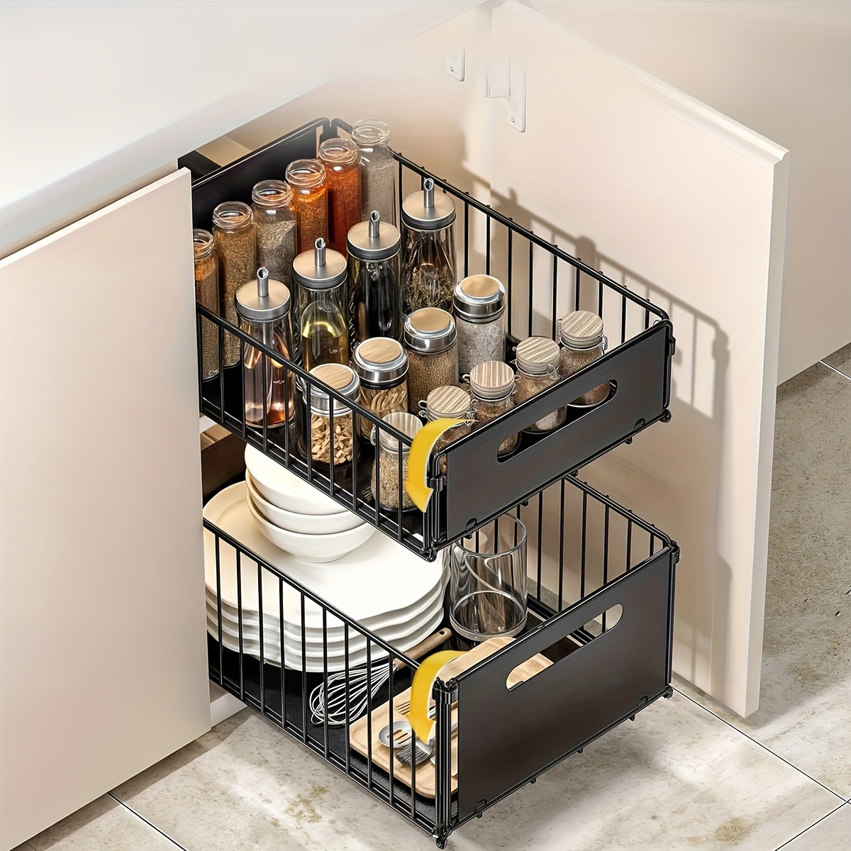2pcs pull spice rack organizer kitchen cabinets carbon steel Temu