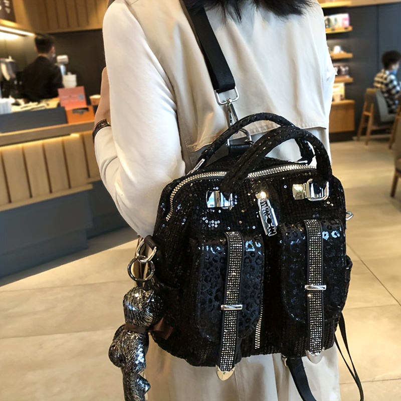 Leather Backpack Purse for Women Convertible Shoulder Bag with Chain Strap 3-in-1 Cognac Brown Leather Backpack Tote | Convertible  main image 3