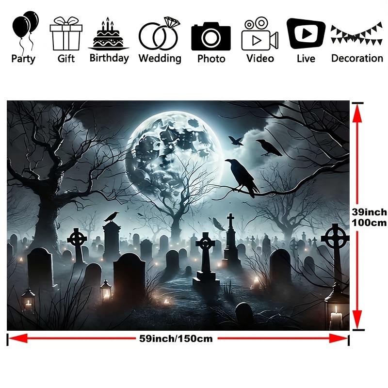 2d flat 2d flat 2d flat 2d flat 2d flat 1pc halloween night scene featuring     glowing candles and silhouetted   durable polyester fabric no electricity needed ideal for   decor and spooky photo booths