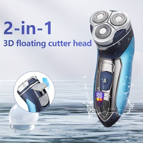 2 in 1 3d floating electric shaver for men led display ipx6 washable type c charging beard trimmer electric shaver for shaving and sideburns gift for men boyfriend dad