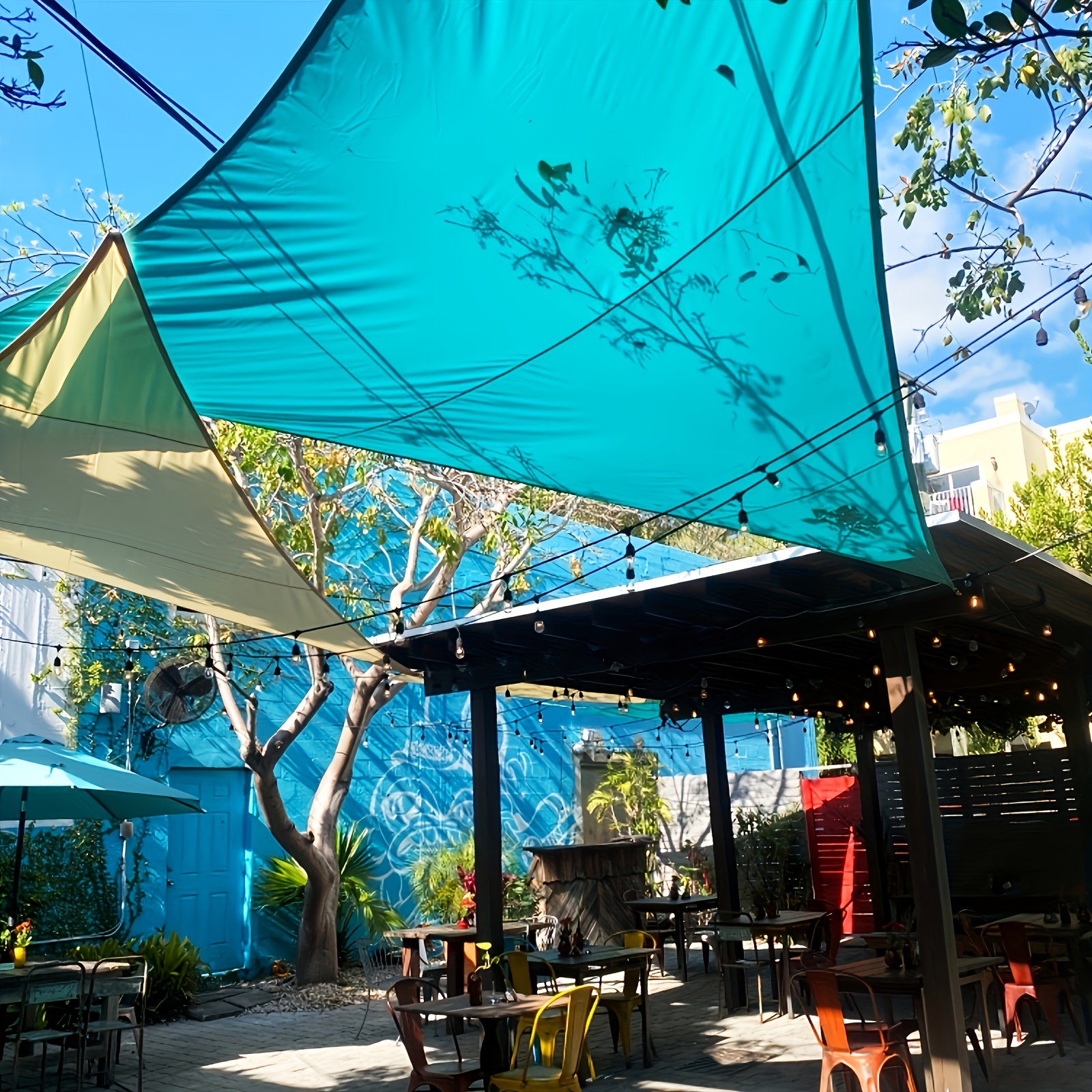 1 Sunshade Sail, Triangular Outdoor Canopy, 90% Uv Resistant Sail Sunshade Cloth, Used For , Backyard Gardens, Swimming Pools, Sky Blue