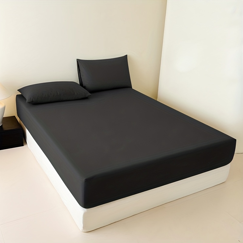 Image of Solid Color Fitted Sheet (pillowcase Not Included) - Soft, Skin-friendly, Breathable Bedding, Washable, Universal Mattress Protector, Microfiber Brushed Hotel Bed Cover