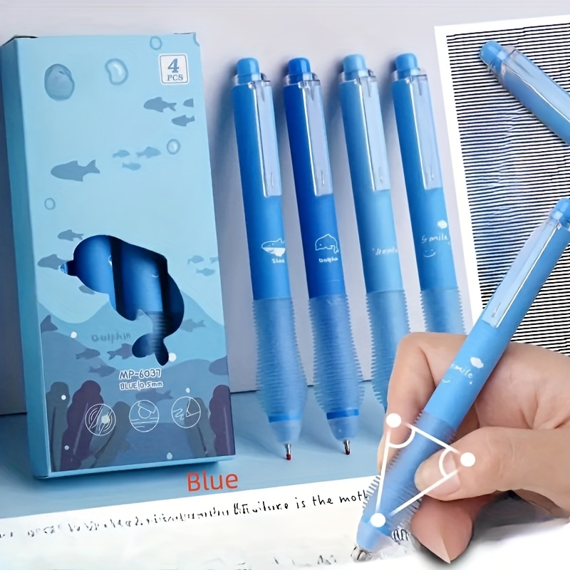 E-shop ("Beliebte Wahl") 4 Stück pro Packung, hitzeauslöschbare Tinten, Druckauslöser, Gelstift, 0,5 mm blaue Tinte, superweicher Griff,