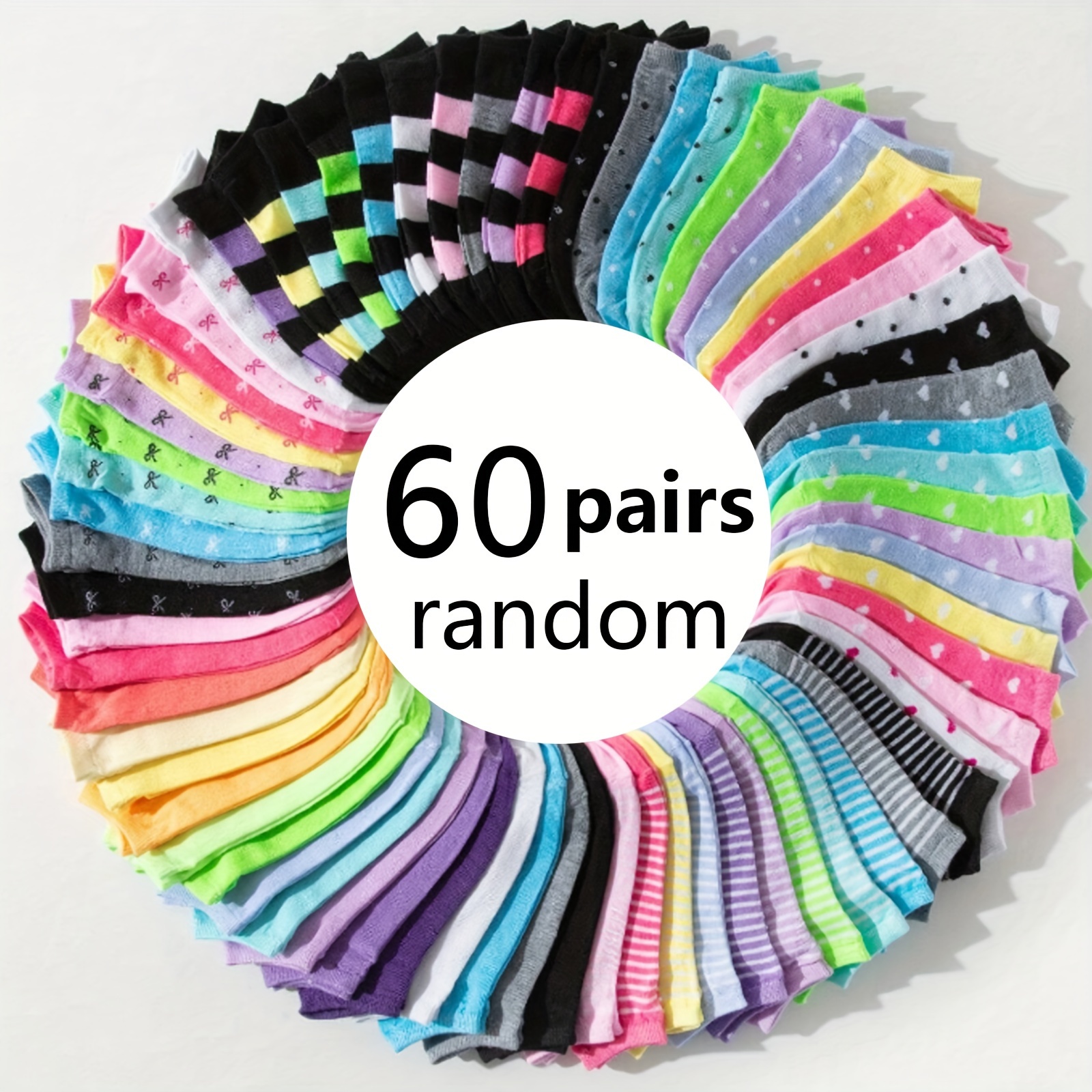 

40pairs/50pairs/60pairs Candy Colored Short Socks Oversized Combination Set For Spring, Summer And Autumn, Soft, Comfortable And Breathable Short Socks, Casual And Socks