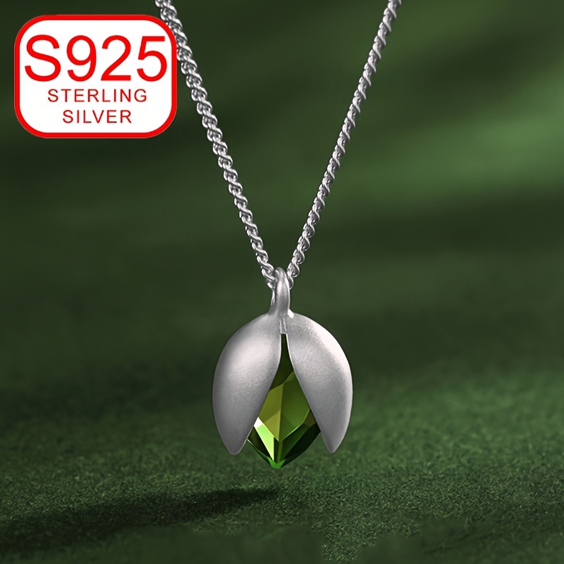 925 Silver Pistachio Pendant Necklace Hypoallergenic