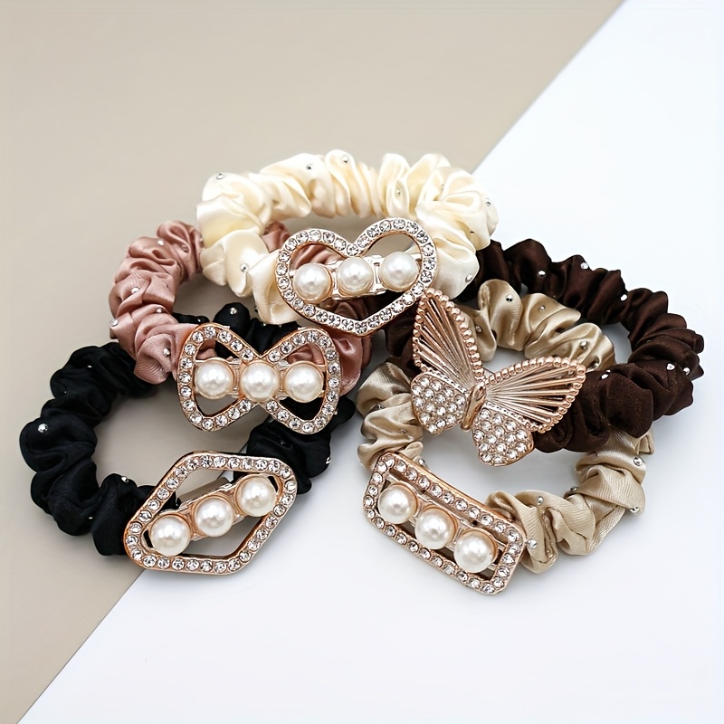 Image of 5pcs Random Color Set Women's Brown Apricot Pink High-elasticity Non-damaging Hair Small Hair Ties Suitable For Ponytail Bun Hair -match Rubber Bands