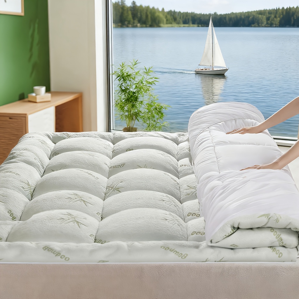 TEMU Bamboo Cooling Mattress Topper - Extra Thick Cooling Mattress Pad Cover, Fits 8-21'' Deep Pocket (twin/ Twin Xl/ Full/ Queen/ King/ Cal King) -