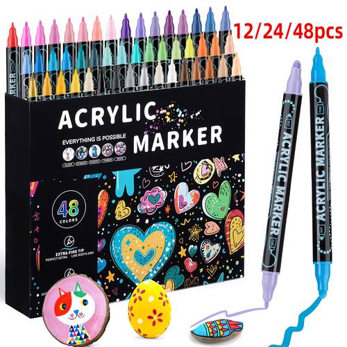 Artikelbild 48/24/12 stück doppelspitzen-acrylmarker - , ungiftig, schnelltrocknend - mit breiten & spitzen (5mm-1mm) - für zeichnen, malen, basteln, beschriften - ideal für künstler, schüler, büro, diy-projekte - leuchtende farben auf , , holz, leinwand, plastik - für schulen, zuhause, professionelle , büromaterialien, kreative werkzeuge, hochwertige spitzen, zeichenwerkzeuge, büroangestellte