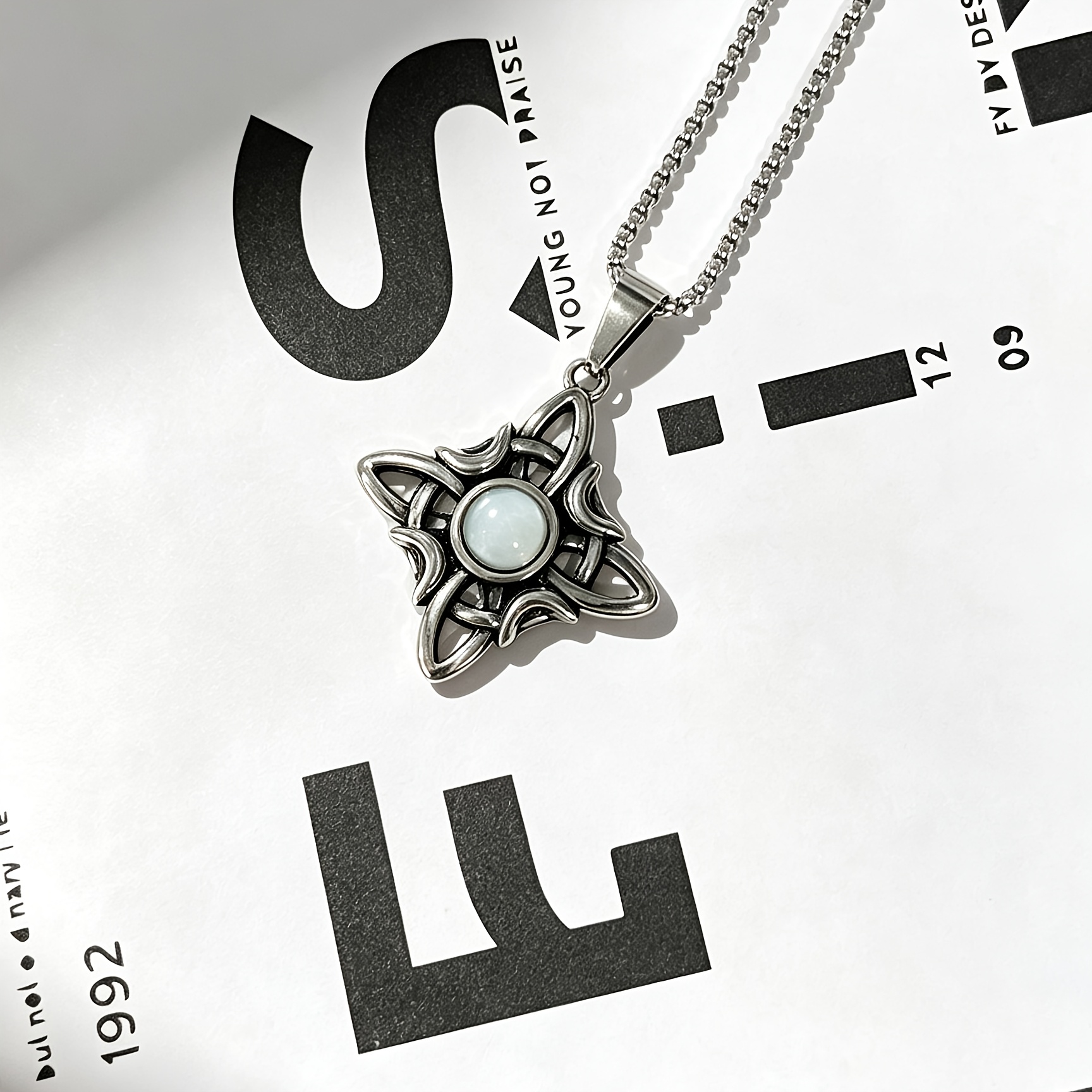 Image of 1pc 304 304 304 304 Stainless Steel Witch's Knot Pendant Necklace, Vintage Metal Niche All-match Pendant Necklace, Men Women Daily All-match Pendant Necklace, For Halloween