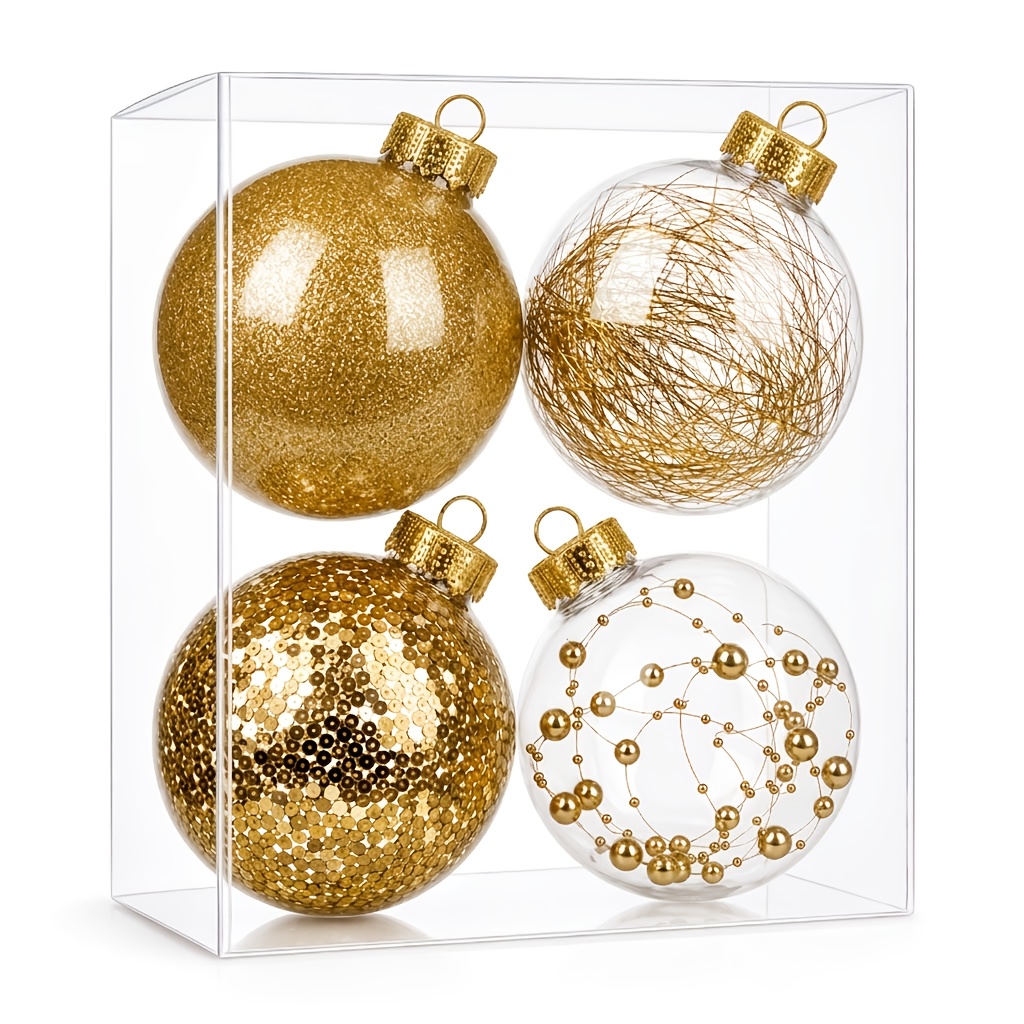 TEMU 4pcs Shatterproof Transparent Plastic Champagne Christmas Ball Decoration Ornament, 8cm/3.15inch Christmas Tree Hanging Ornament Christmas Ball