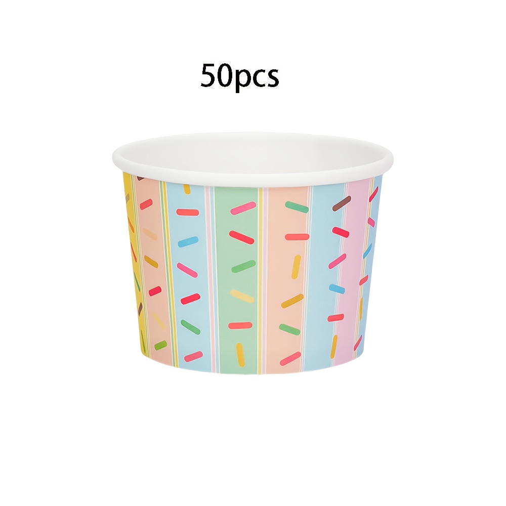 Image of 10pcs/20pcs/50pcs/100pcs Paper Ice Cream Cups Sprinkles Treat Snack Cups Dessert Donut Bowls Snack Cups Soup Cups For Birthday Multicolor Rainbow Party Decorations Ice Cream Party Supplies