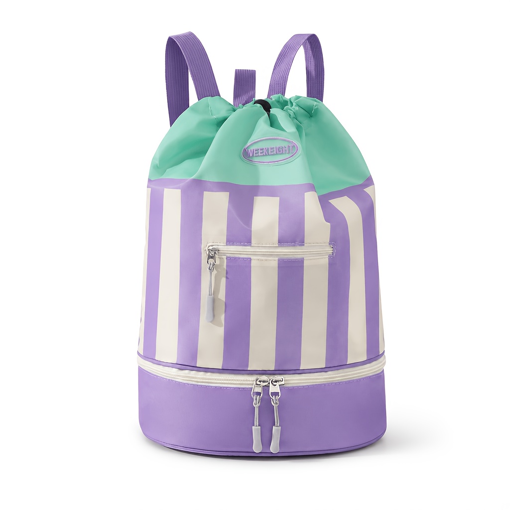TEMU ABAHUB 1 pièce Sac de natation élégant à rayures pour humide et sec, fourre-tout de plage portable, sac de sport de rangement pour hommes et