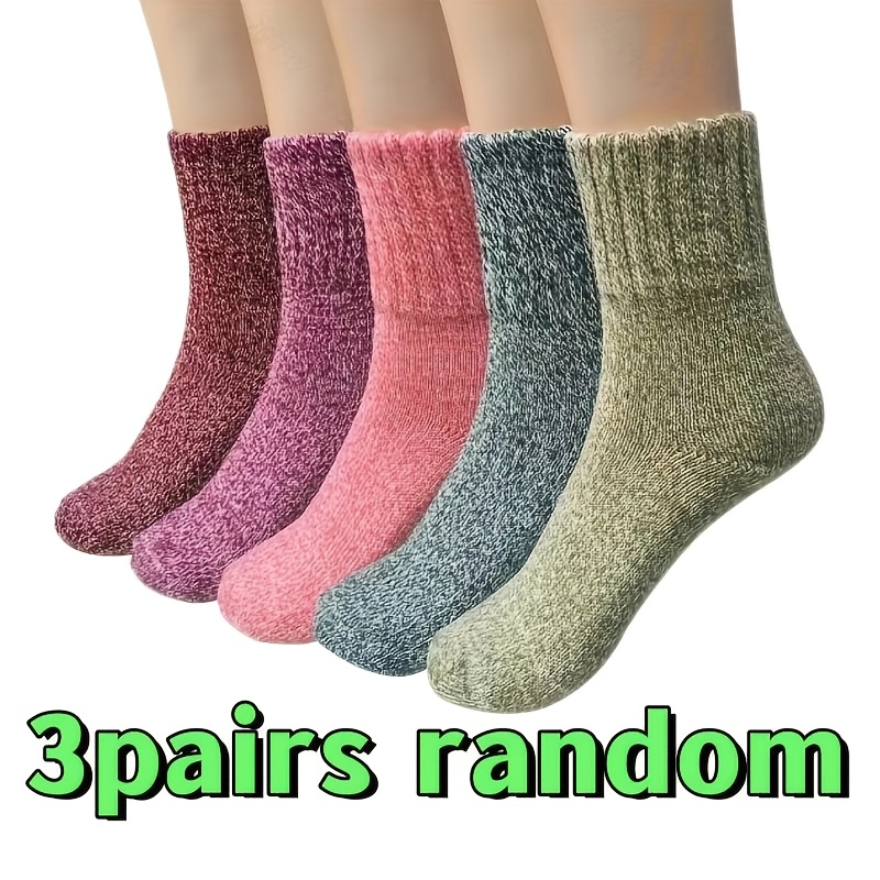 TEMU 3-pair Random Color Thickened Winter Women's Thermal Socks, Mid-calf Socks For Outdoor And Home Use, Stylish, Comfortable, Winter Essential