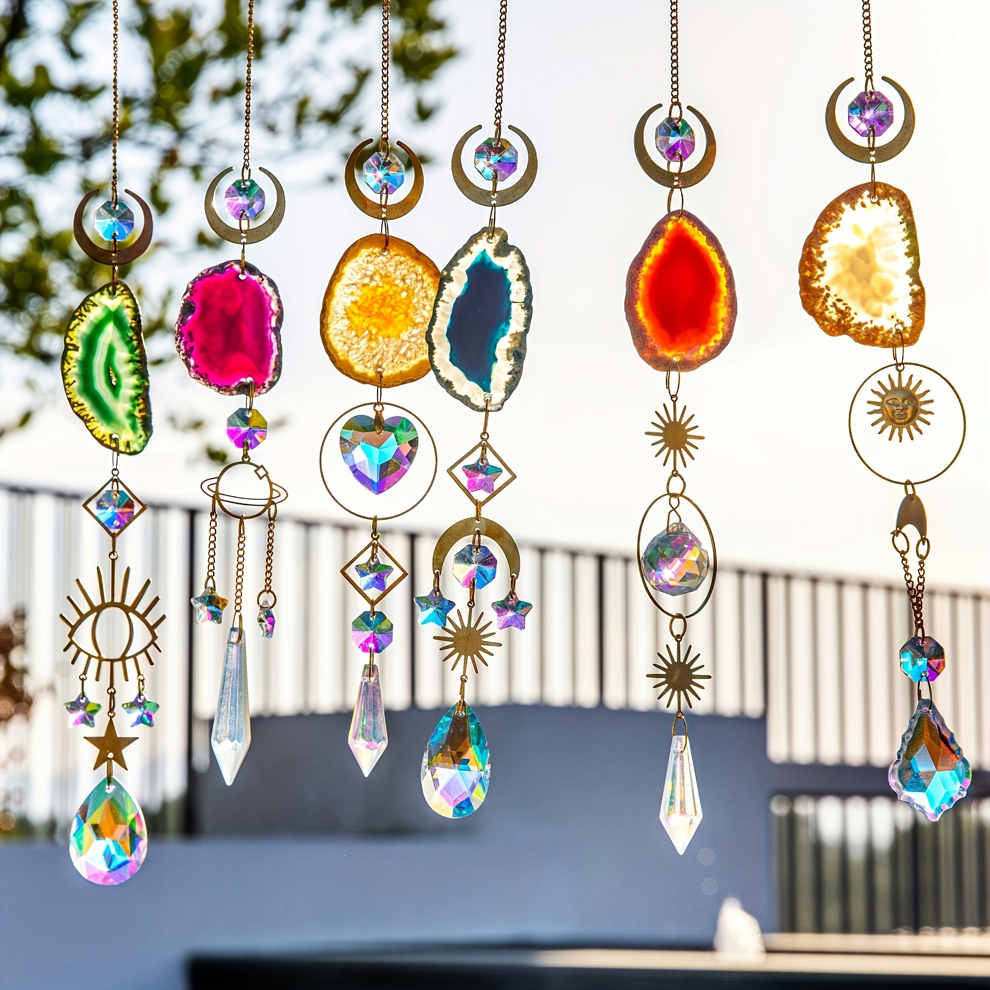 

6 Pcs Crystal Suncatcher Sun Indoor Window Hanging Sun With Crystals Light With Prisms And Agate Slices For Indoor Outdoor Home Garden Wedding Decor