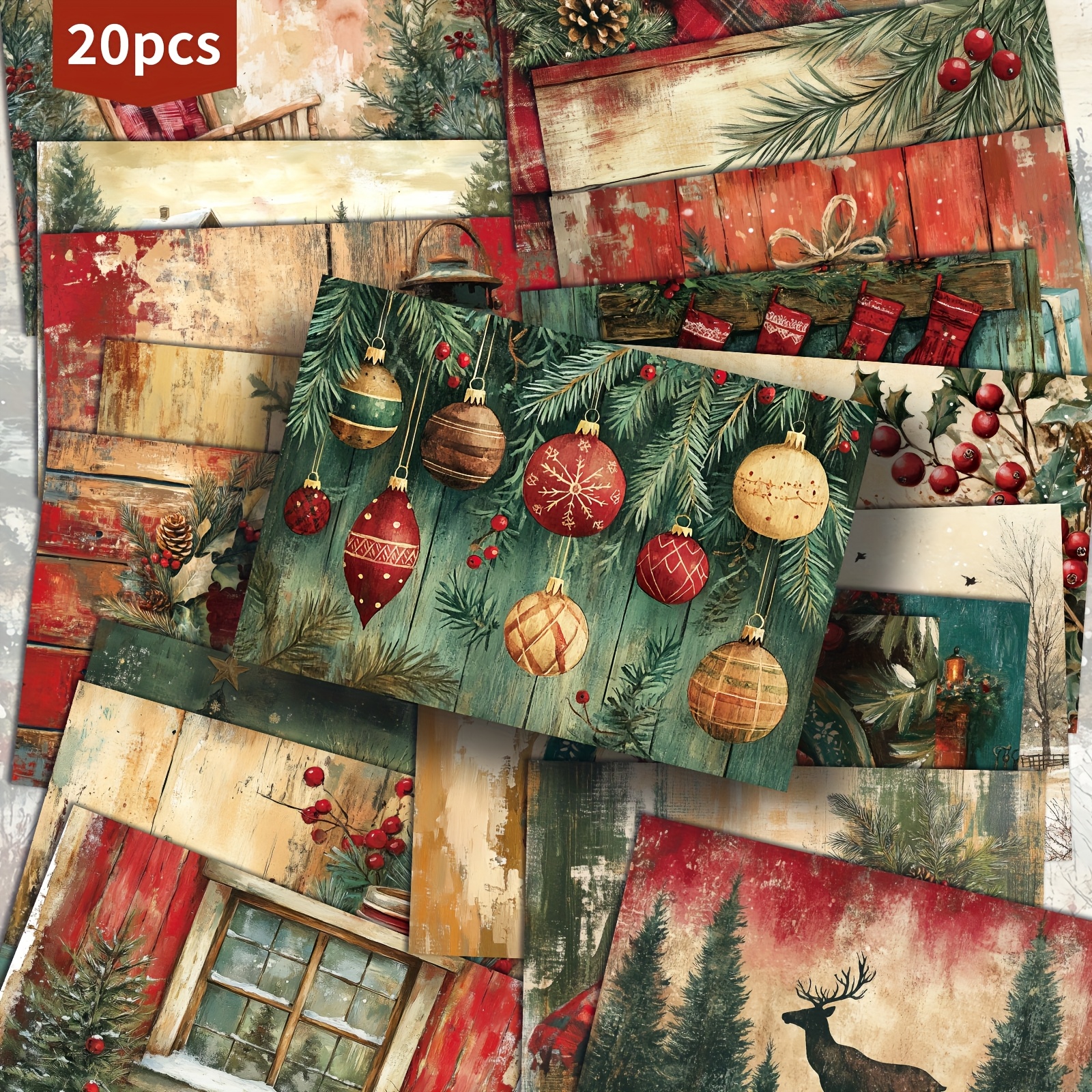 TEMU Set Of 20 Retro-style Christmas Postcards Measuring 4x6 Inches, Featuring Classic Pinup Art, Scrapbooking And Crafting