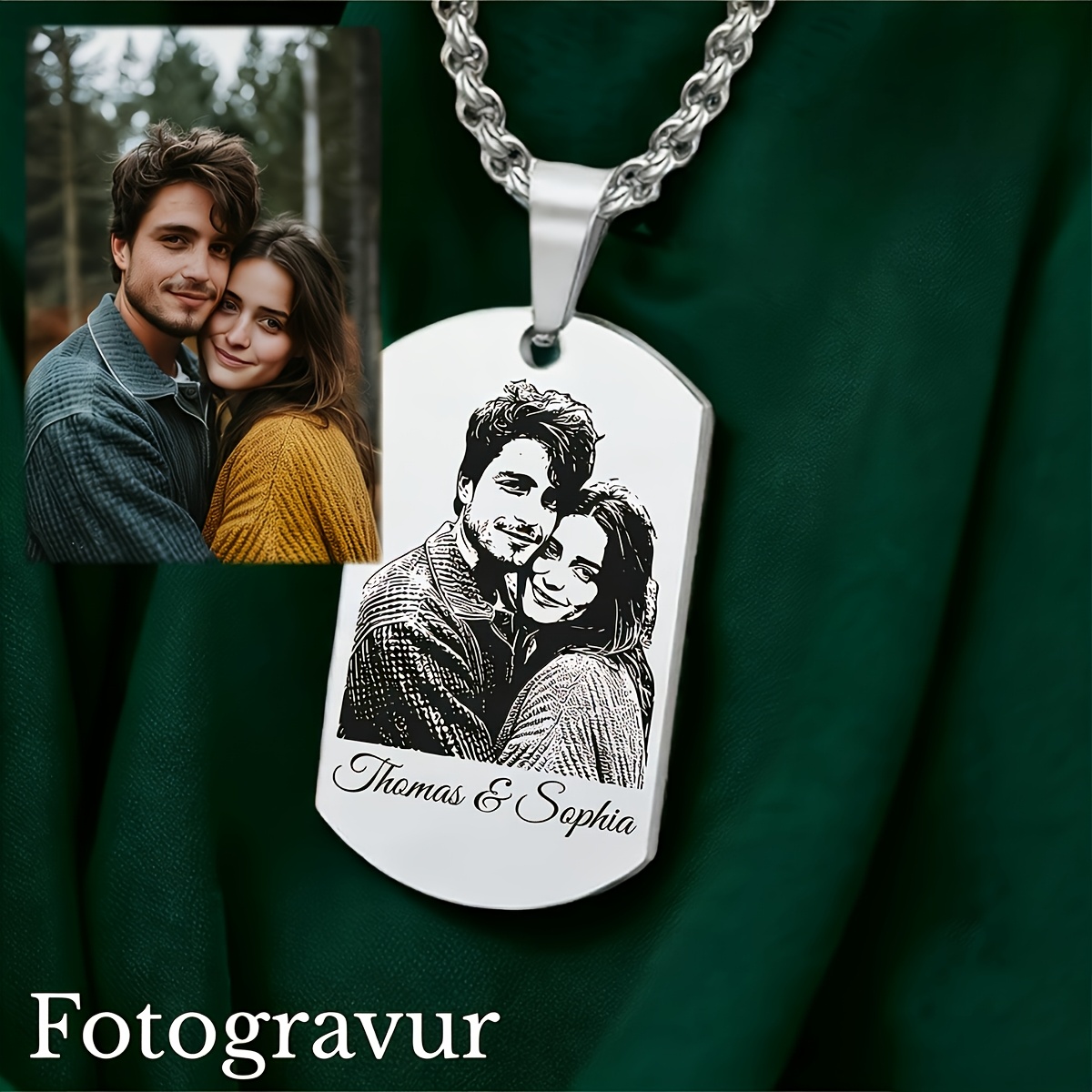 TEMU 1 Collar personalizado con foto grabada, de acero inoxidable 304, collar con placa de identificación de perro con foto personalizada, collar con