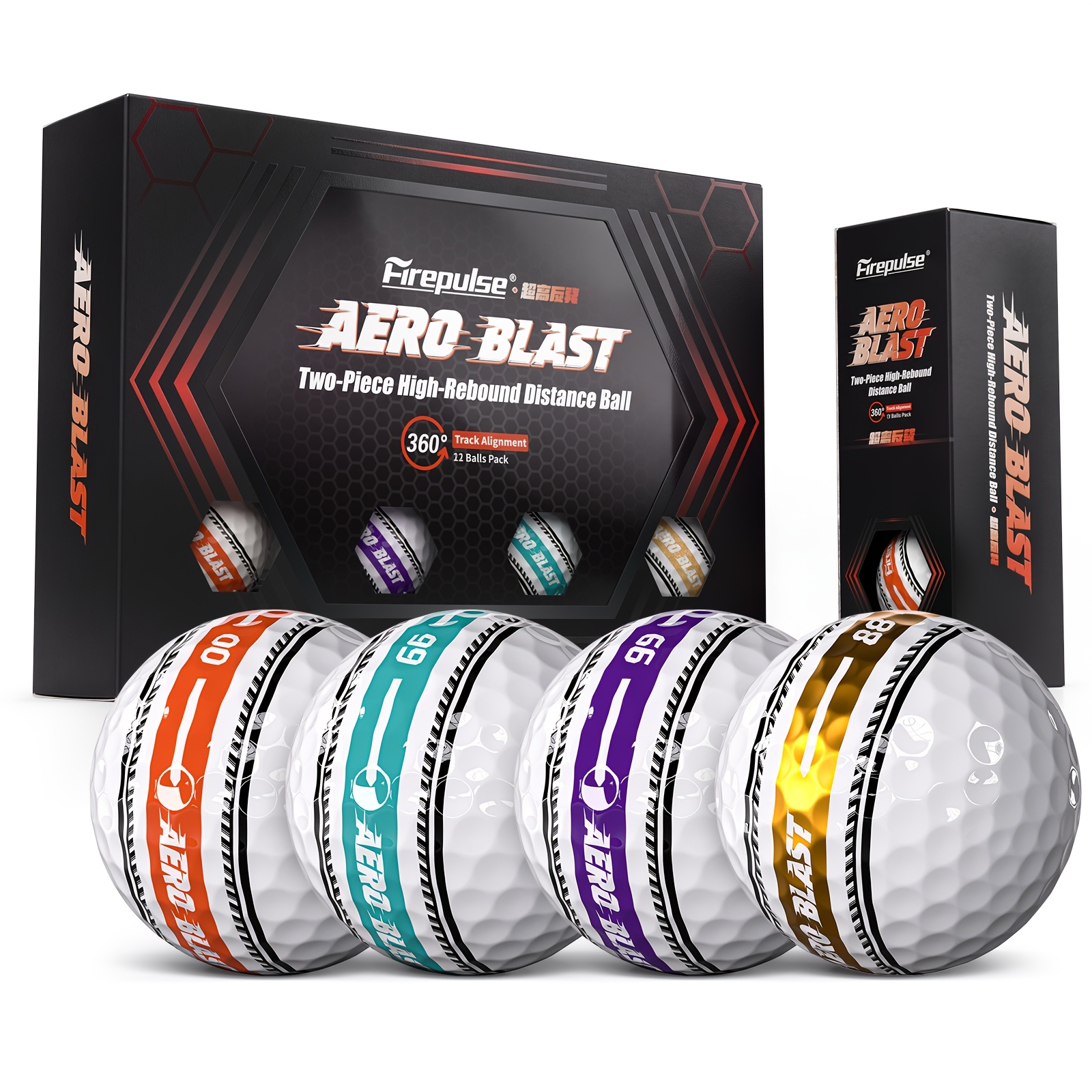 TEMU 12-pack Two-piece Golf Balls, +25-30 Yards Distance, 360° Alignment Line For More Accurate Putting, 4 High-contrast Colorful Stripes For Easy ,