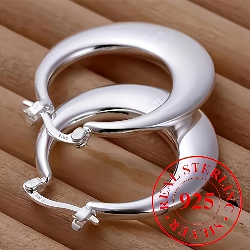 TEMU 1pair S925 Sterling Silver Glossy Hypoallergenic Hoop Earrings | Elegant , Suitable For Women Daily Party, Ideal For Gift- And Valentine's Day