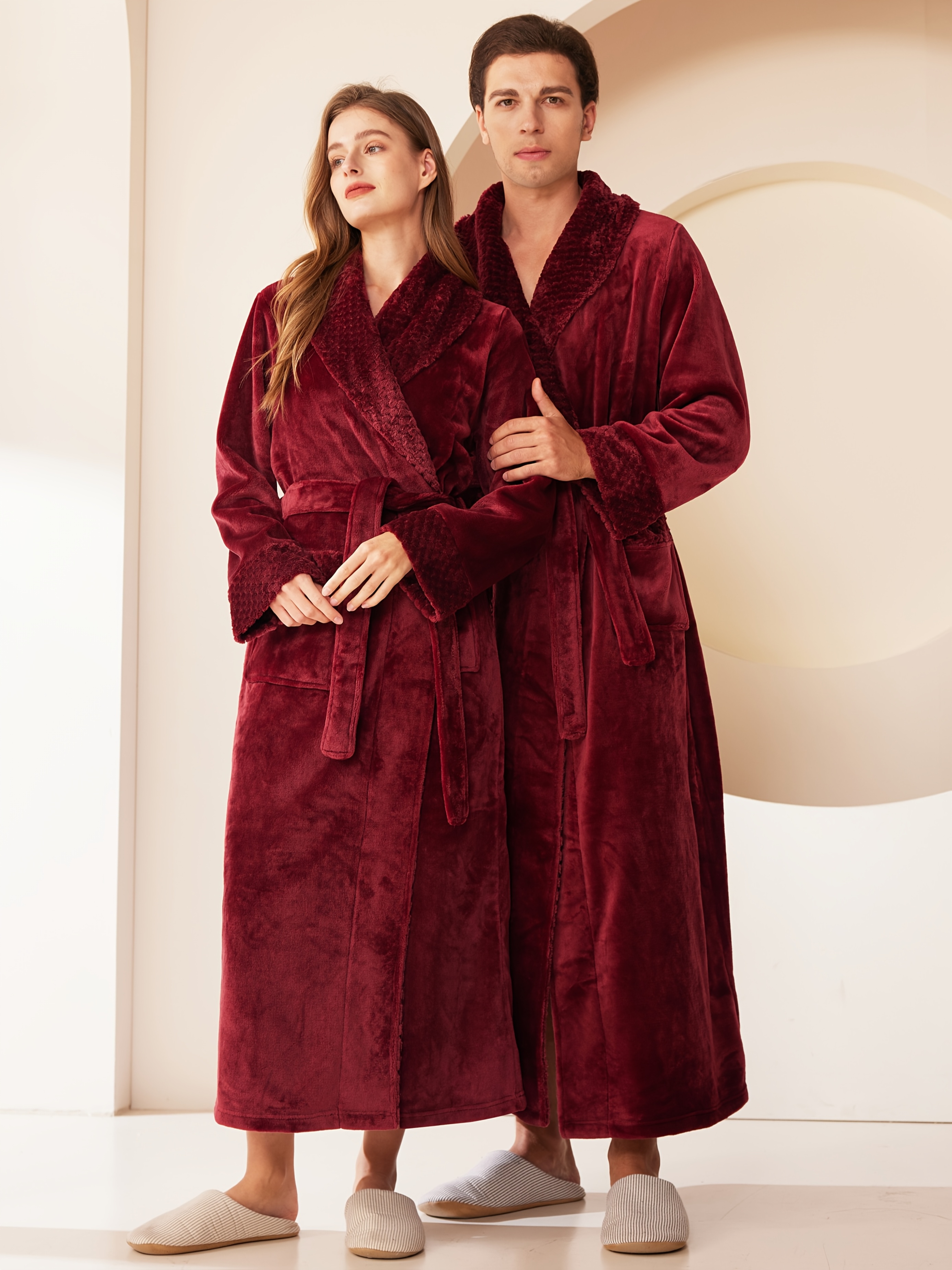 1pc heavyweight bathrobe extra long robe with belt   like texture machine washable robe for women men     robe navy multiple colors   ideal for couples plus sizes