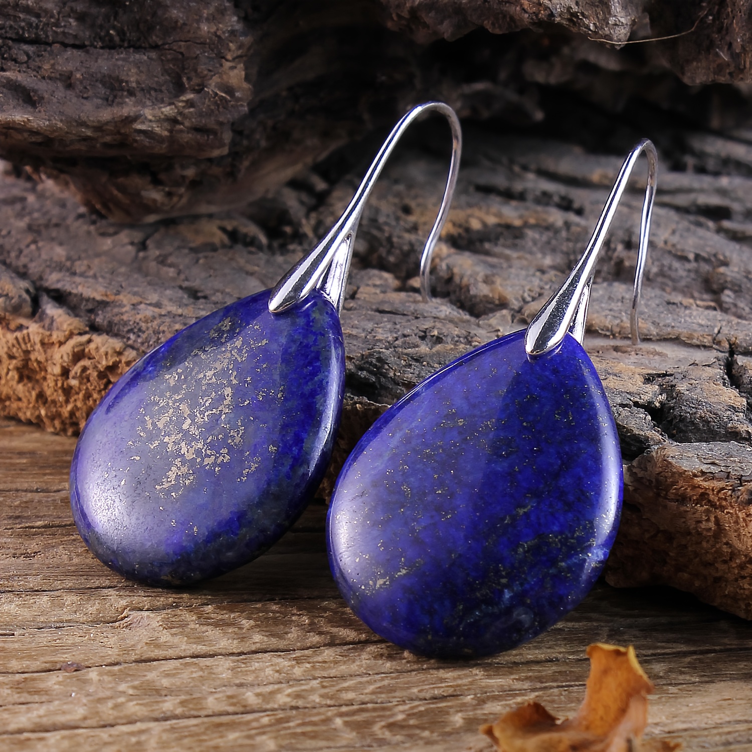 E-shop Natürlicher Vintage-Stil Damenmode Tränenohrringe | Tiefblauer Naturgstein | Glattes Perlen-Design | Minimalistischer Schmuck für lässige