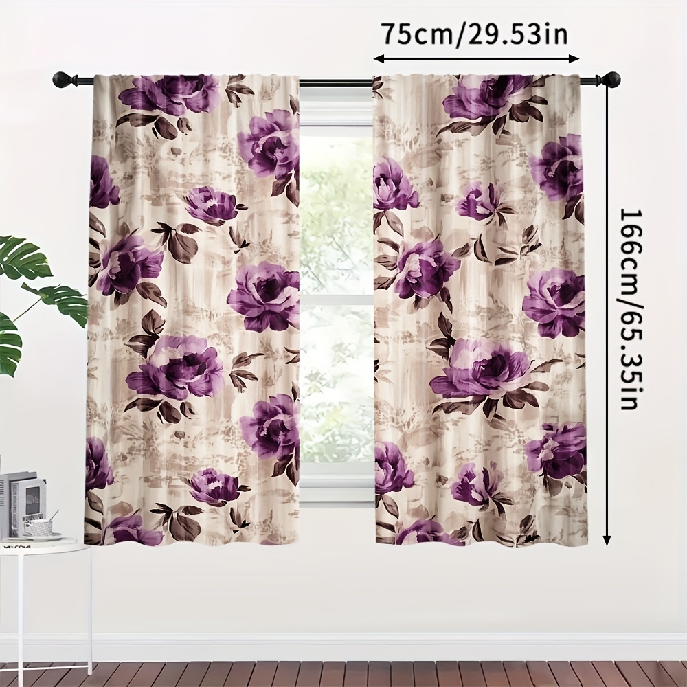 TEMU 2pcs, Curtains, Multicolor Vivid Flower Pattern Curtains, Durable Polyester, For Ideal For Living Room Decoration, Bedroom Decoration, (without