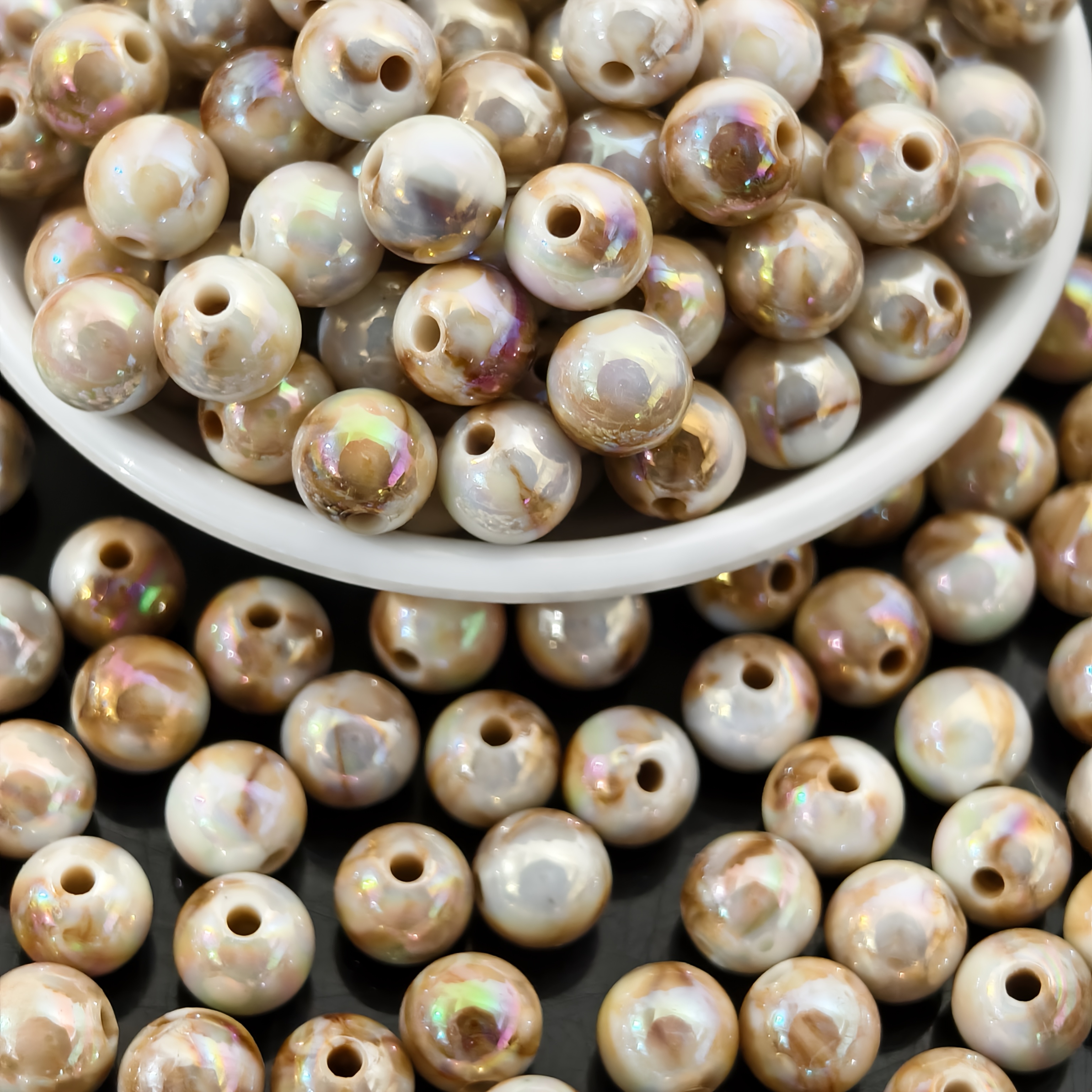 TEMU 60 cuentas redondas acrílicas de calidad en dos colores de 8 mm , negro, , verde, , marrón y . Adecuadas para la fabricación de cuentas