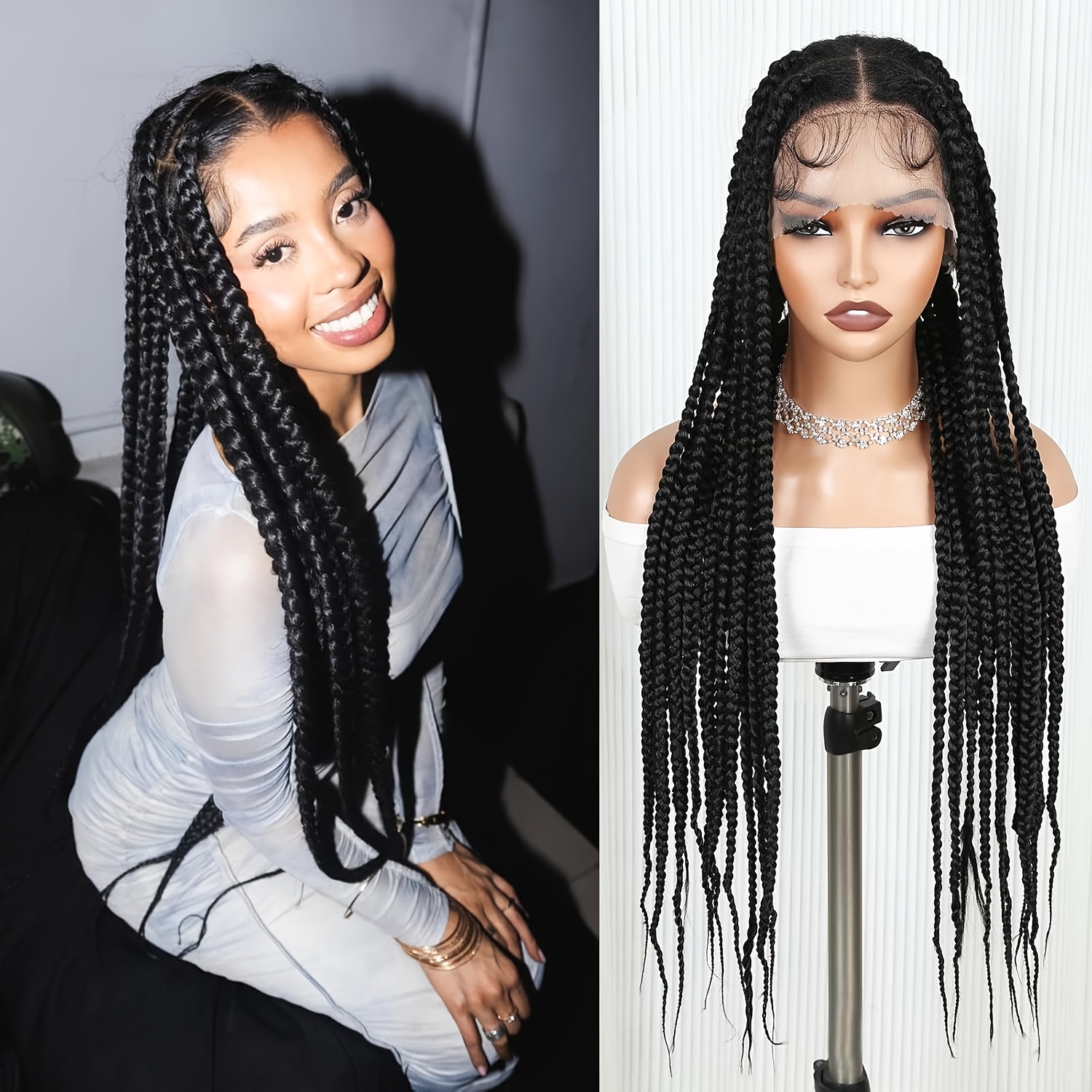 Braided Wig For Women Hair Glueless Full Double Breathable Lace Front Braids Wig With Hair Light Weight Handmade African American Braided Wigs
