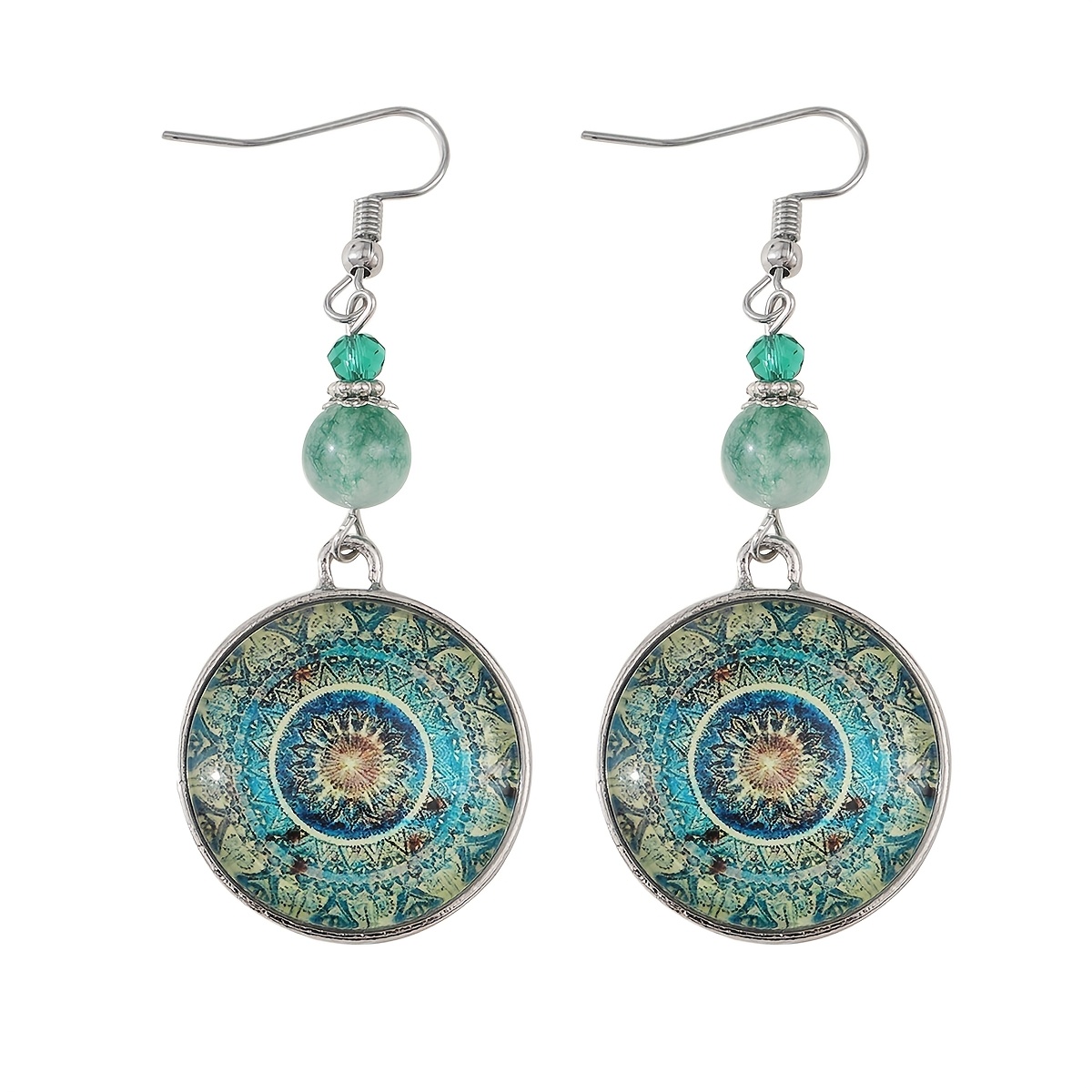 TEMU A Pair Of Hypoallergenic Earrings Featuring Vintage Mandala Flower Synthetic Gemstones. Ethnic-style Long Drop Earrings
