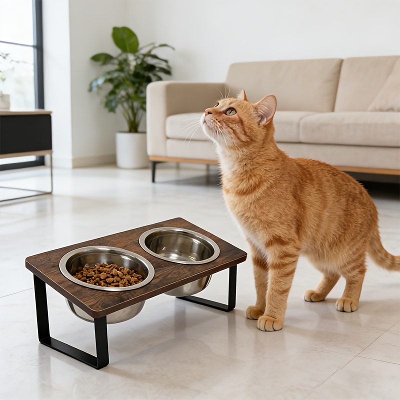 TEMU Ciotola Elevata per Animali Domestici a 2 Scomparti (Cibo e Acqua), Base Antiscivolo, Acciaio Inossidabile Antiruggine, per l'Alimentazione