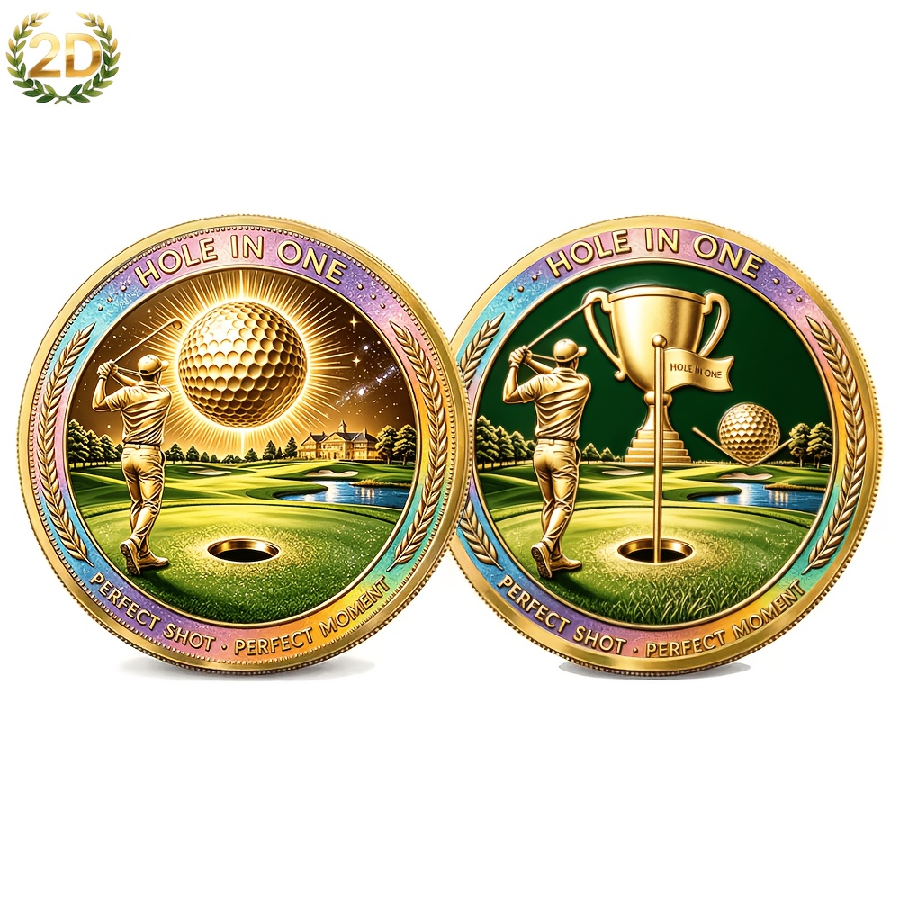 TEMU 2d Flat Printing, 1pc, Alloy Commemorative Coin Golf Hole-in-one Commemorative Coin Golf Enthusiast Collection Ornament Portable Play Gift